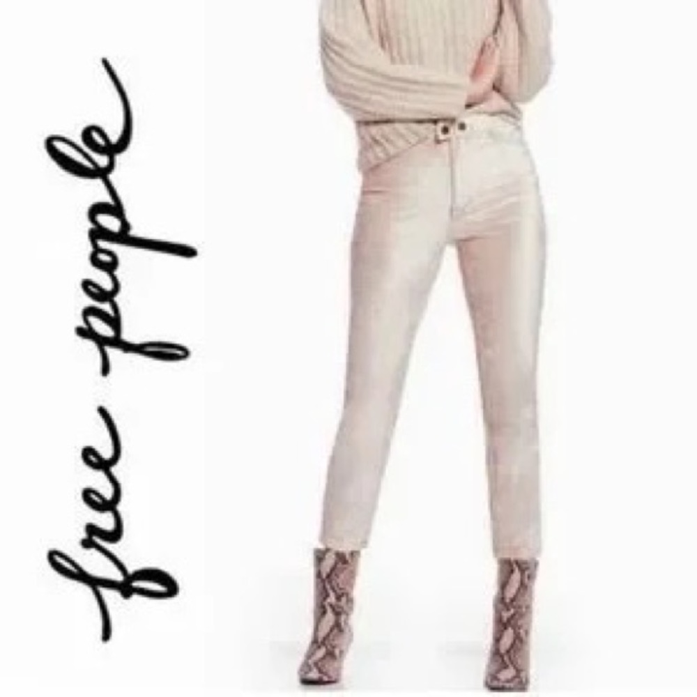 WE THE FREE Free People Sweet Jane Blush Velvet Skinny Jeans